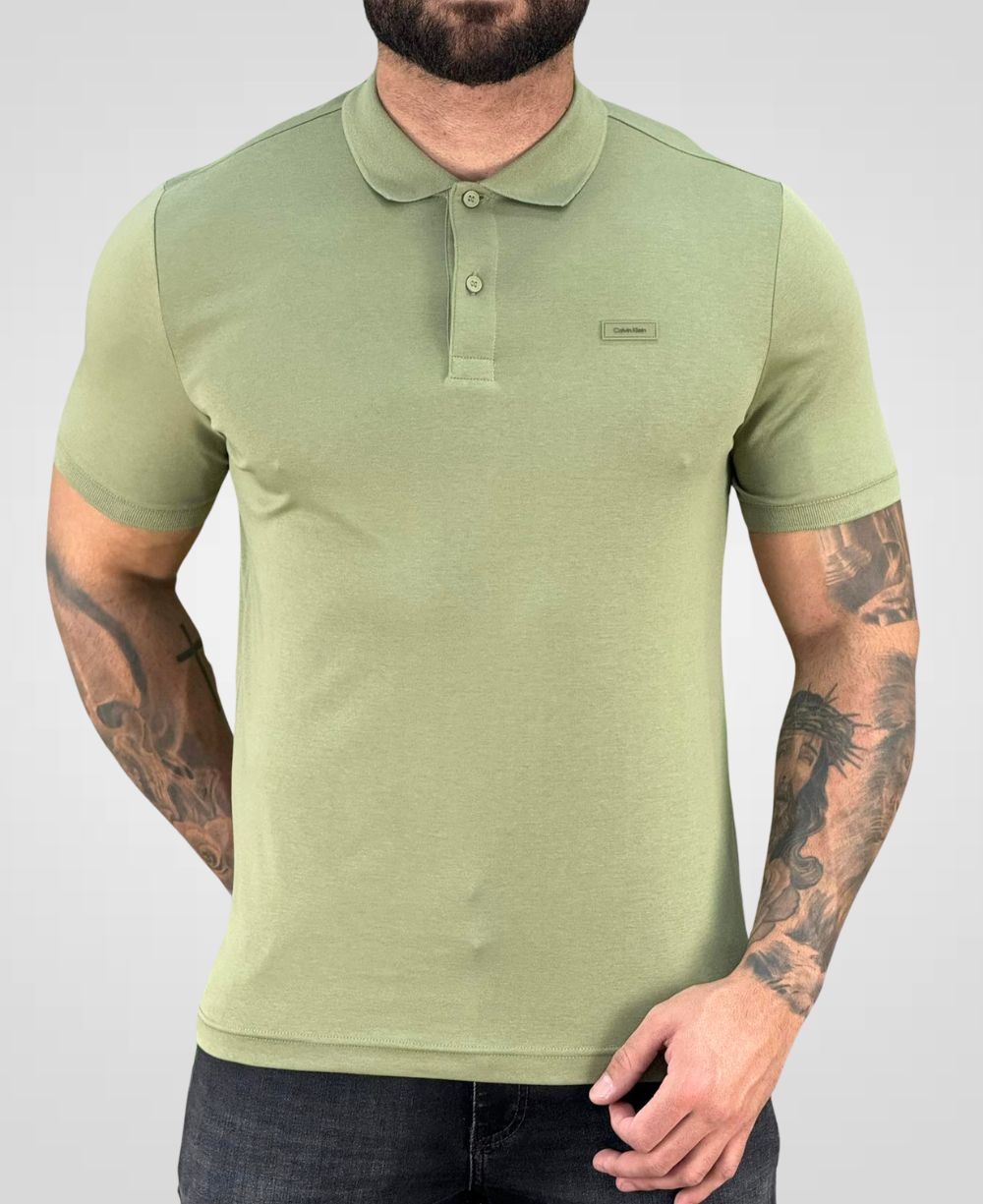 Camisa Polo Verde Musgo Masculina Smooth - Calvin Klein