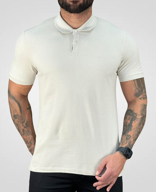 Camisa Polo Caqui Claro Masculina Logo Ck - Calvin Klein