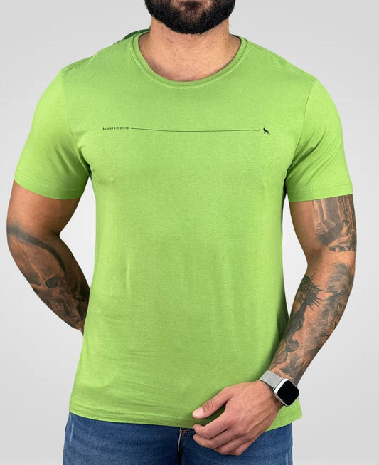 Camiseta Verde Hortelã Casual Masculina Line Wolf - Acostamento