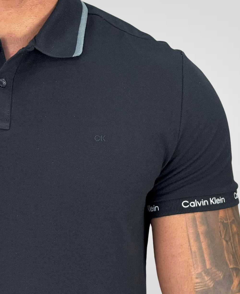 Camisa Polo Preta Masculina Logo Handle - Calvin Klein
