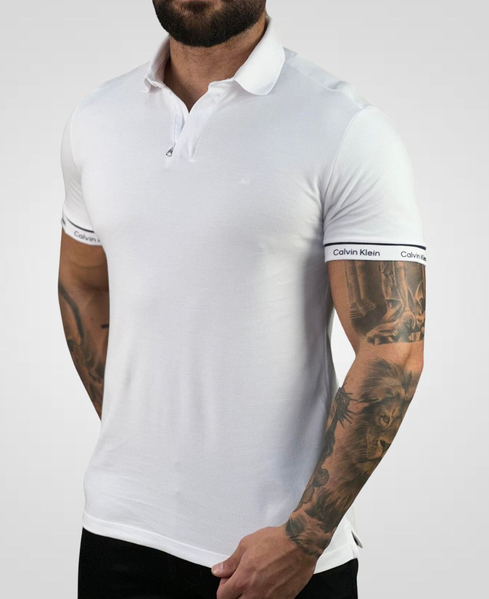 Camisa Polo Branca Masculina Logo handle - Calvin Klein