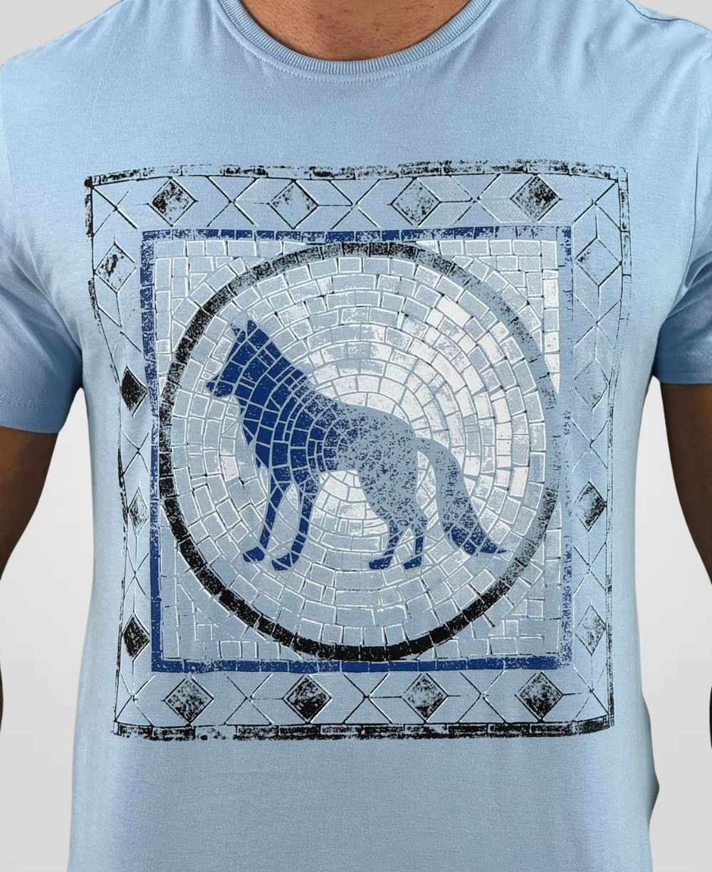 Camiseta Azul Sky Casual Masculina String Art - Acostamento