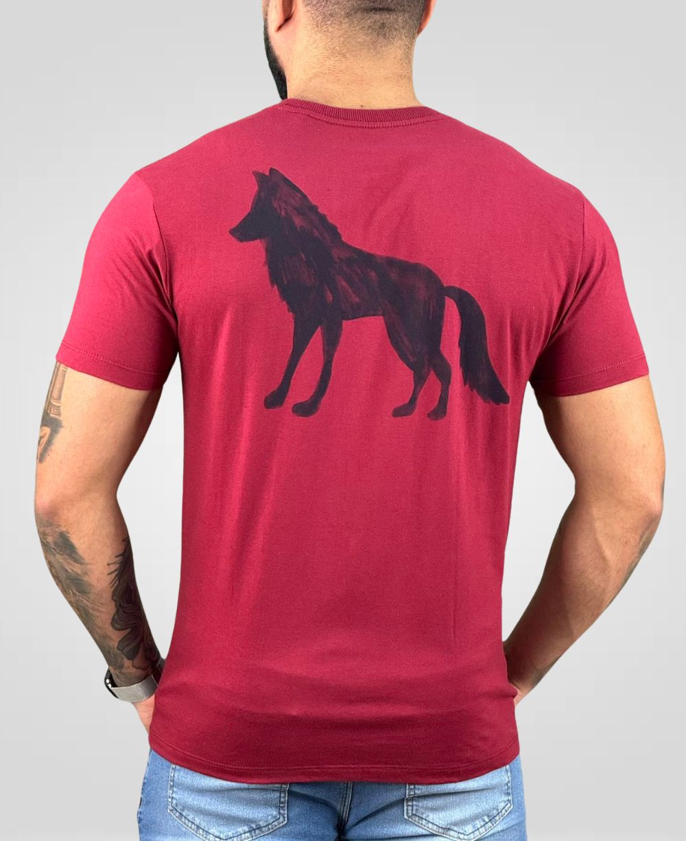 Camiseta Bordo Casual Masculina Lobo Costas - Acostamento