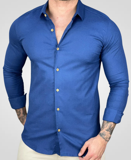 Camisa Social Azul Marinho Masculina Básica - Fdvixx