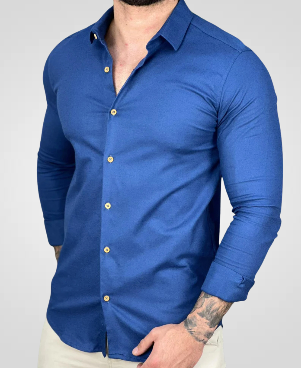 Camisa Social Azul Marinho Masculina Básica - Fdvixx