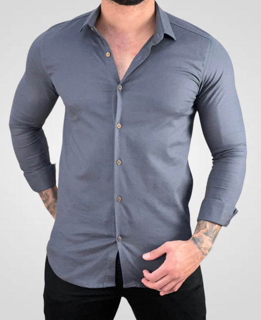 Camisa Social Cinza Escuro Masculina Básica - Fdvixx