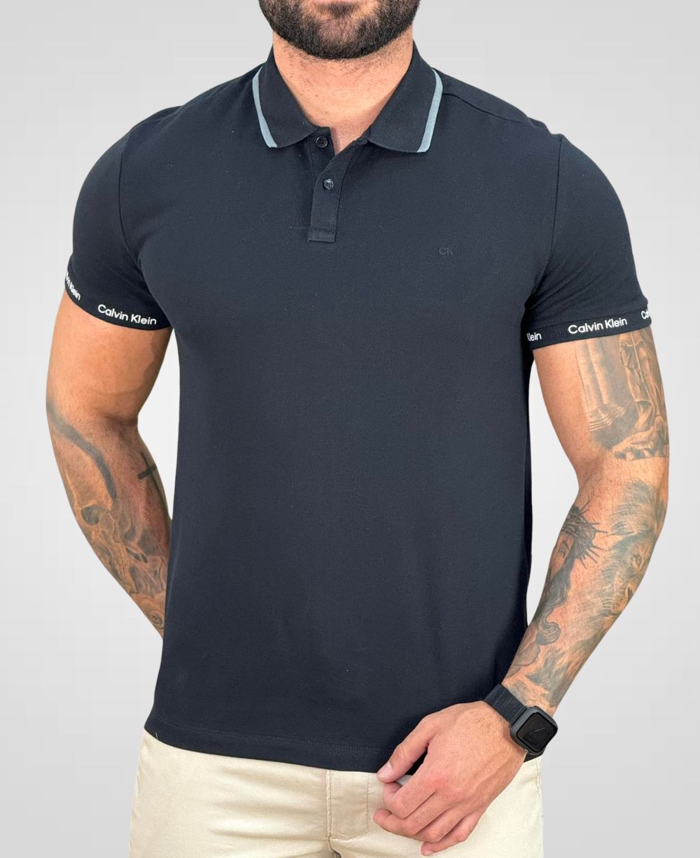 Camisa Polo Preta Masculina Logo Handle - Calvin Klein