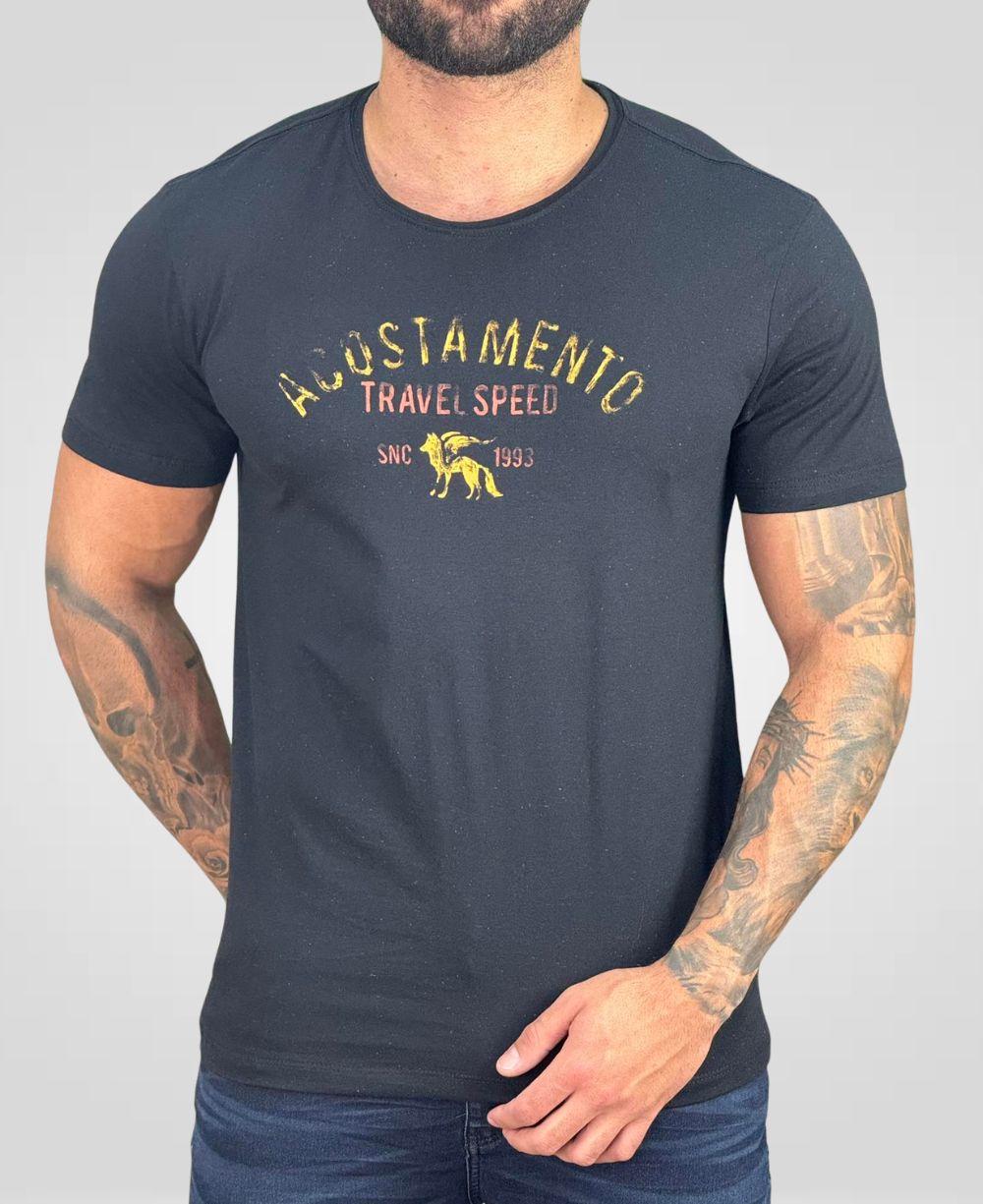 Camiseta Preta Casual Masculina React Mc - Acostamento