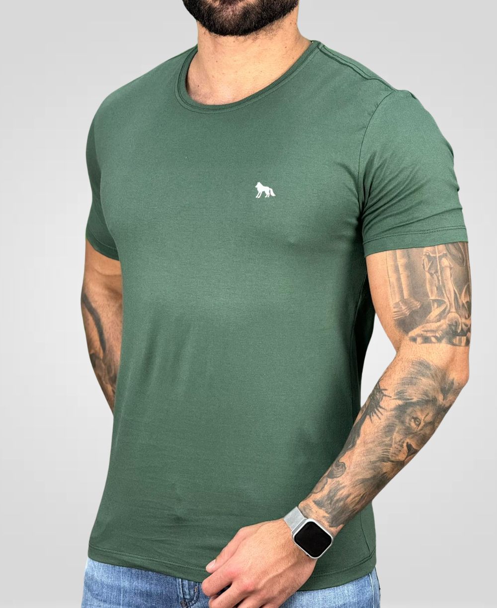 Camiseta Verde Casual Masculina Lobo Costas - Acostamento