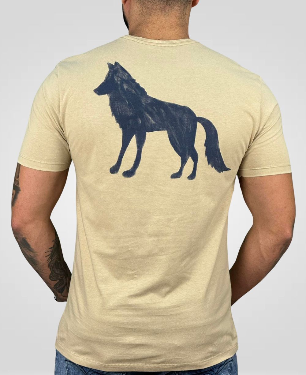 Camiseta Bege Casual Masculina Lobo Costas - Acostamento