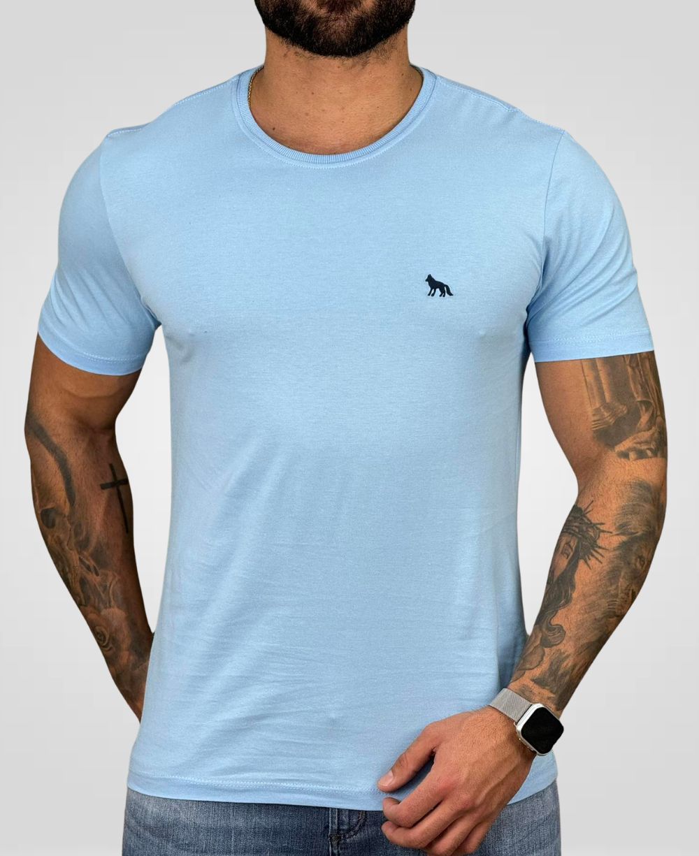 Camiseta Azul Sky Casual Masculina Wolf - Acostamento