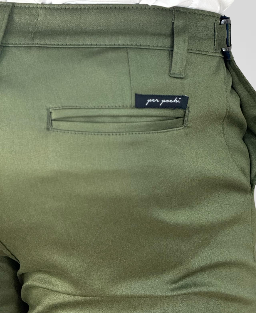 Calça Alfaiataria Verde Militar Masculina Com Regulagem - Per Pochi