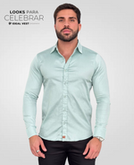 Camisa Social Verde Menta Básica Acetinada - Paladho's Jeans Wear