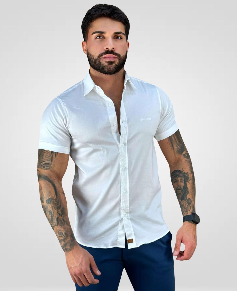 Camisa Social Branca Manga Curta Masculino Básica - Paladho's Jeans