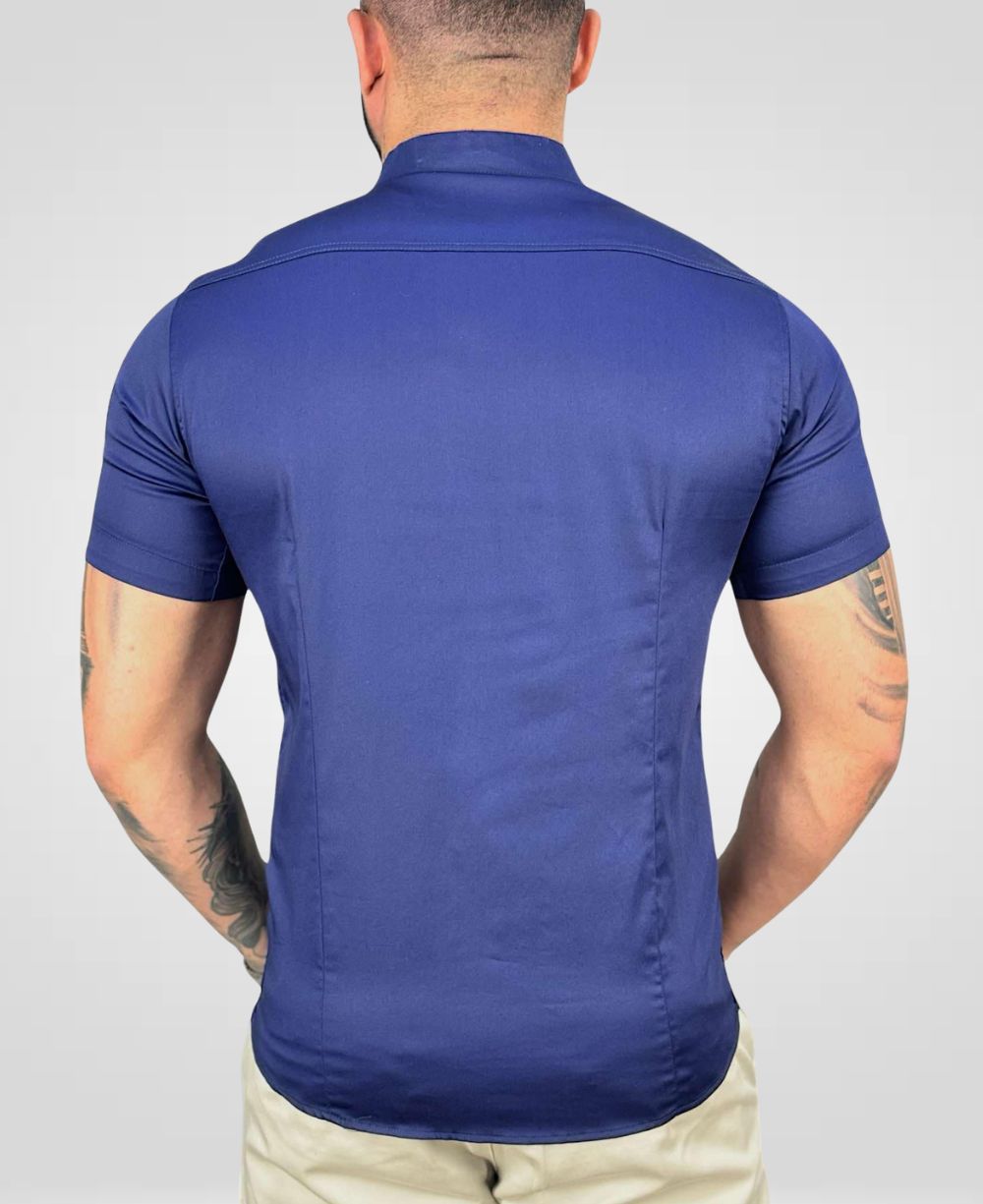 Camisa Social Azul Marinho Manga Curta Básica - Paladho's Jeans Wear