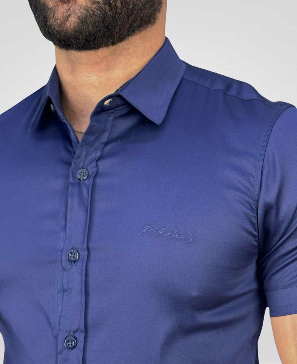 Camisa Social Azul Marinho Manga Curta Básica - Paladho's Jeans Wear