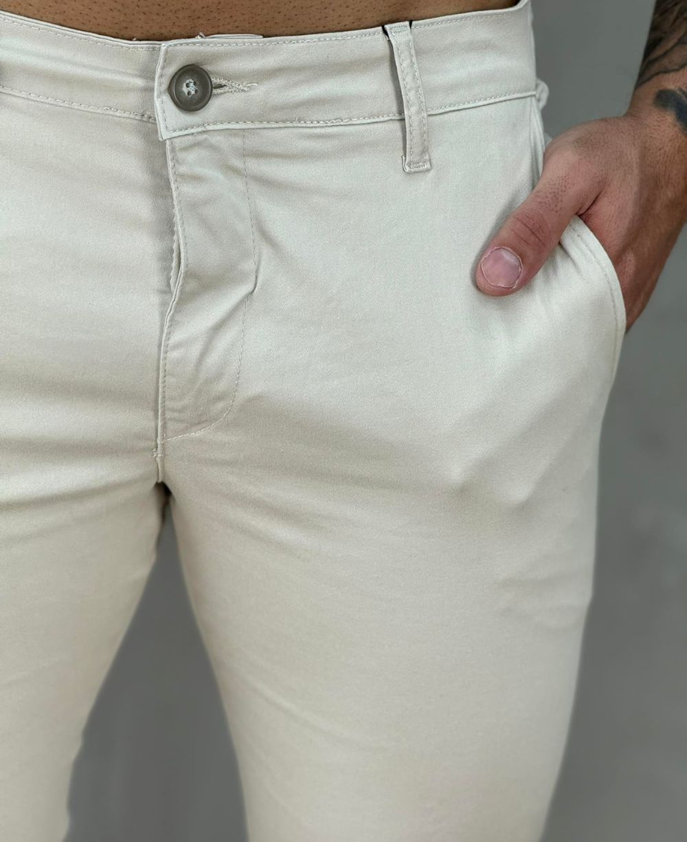 Calça Alfaiataria Bege Masculina Skinny - Visual Jeans