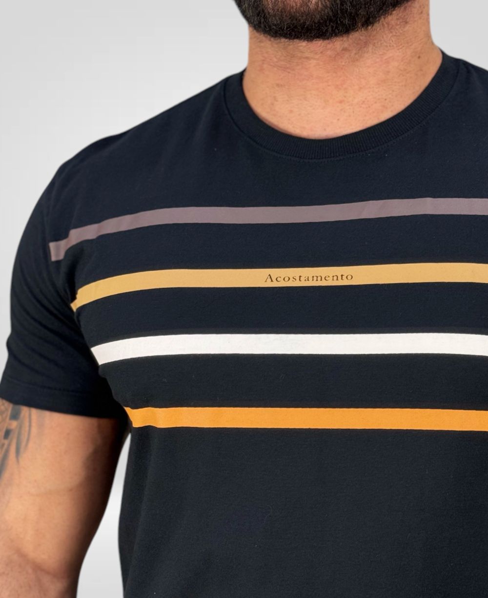 Camiseta Preta Casual Masculina Colored Lines - Acostamento