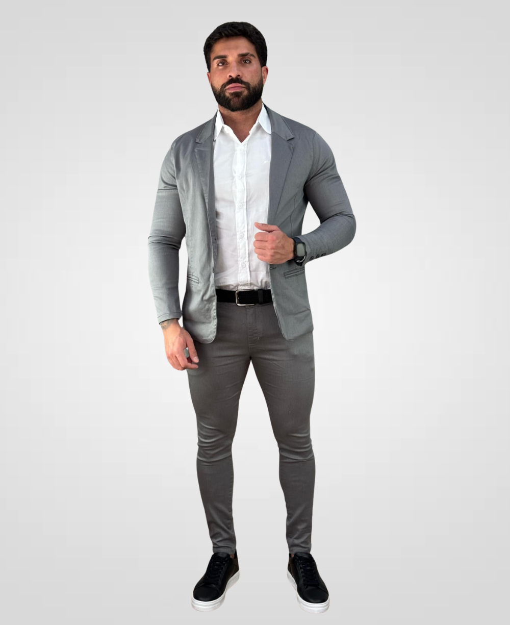 Blazer Cinza Masculino Básico Acetinado - Paladho´s Jeans Wear