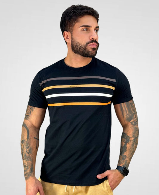 Camiseta Preta Casual Masculina Colored Lines - Acostamento