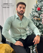 Camisa Social Verde Menta Básica Acetinada - Paladho's Jeans Wear