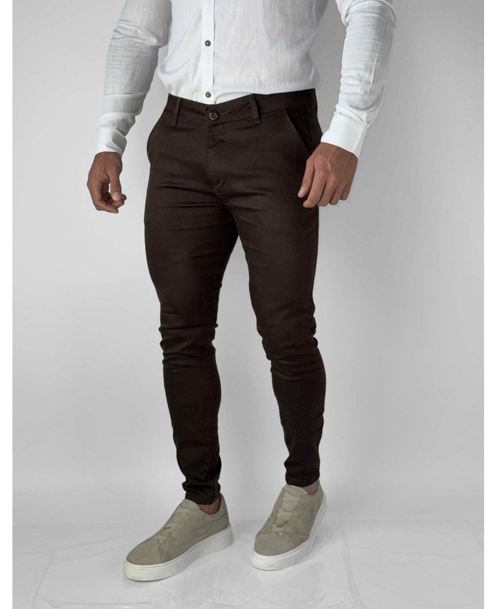 Calça Alfaiataria Marrom Masculina Super Skinny - Paladho´s Jeans