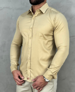 Camisa Social Caqui Masculina Básica Acetinada - Paladho's Jeans Wear