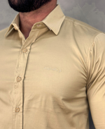 Camisa Social Caqui Masculina Básica Acetinada - Paladho's Jeans Wear