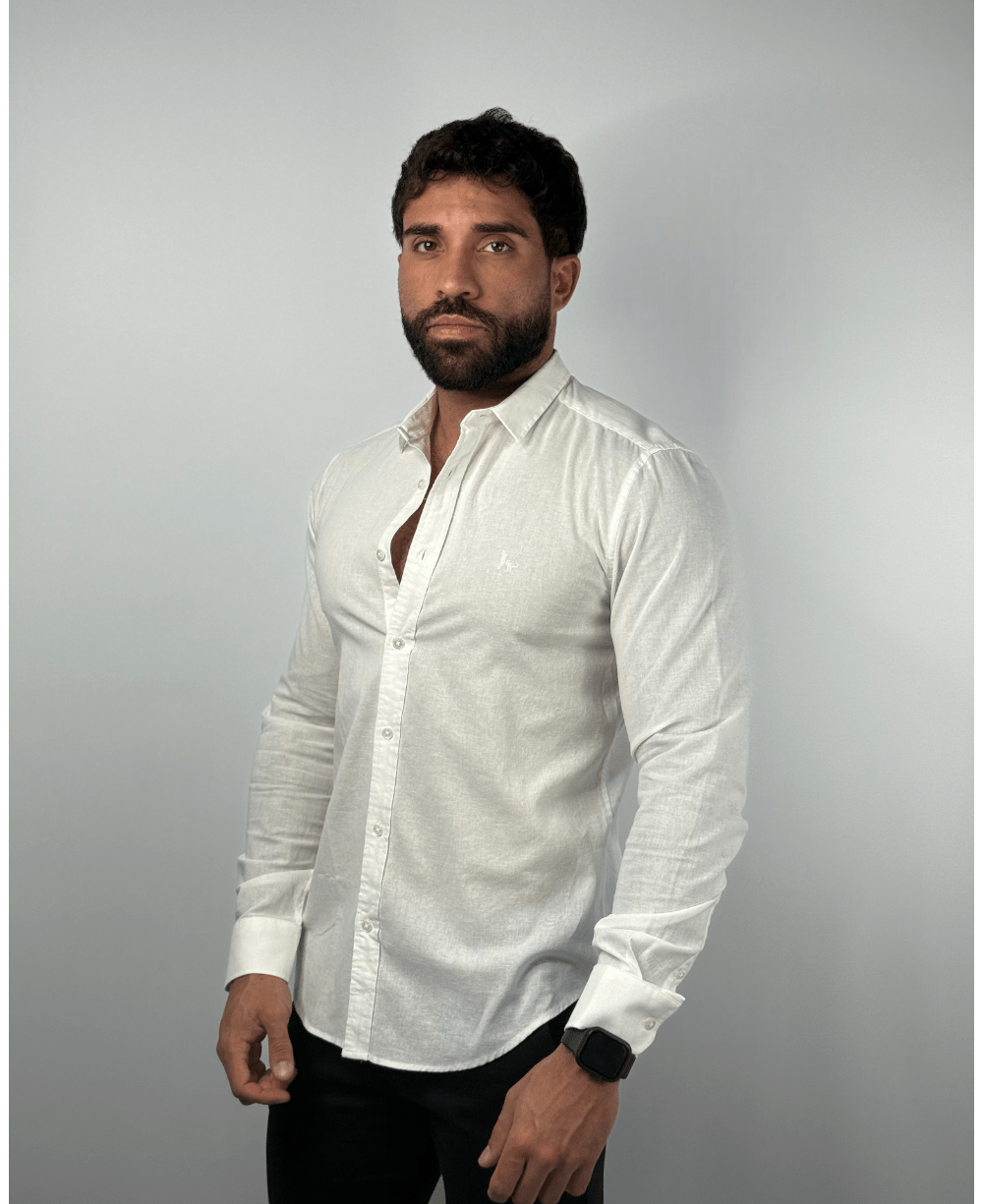 Camisa Linen Branco Masculina Linho - Per Pochi