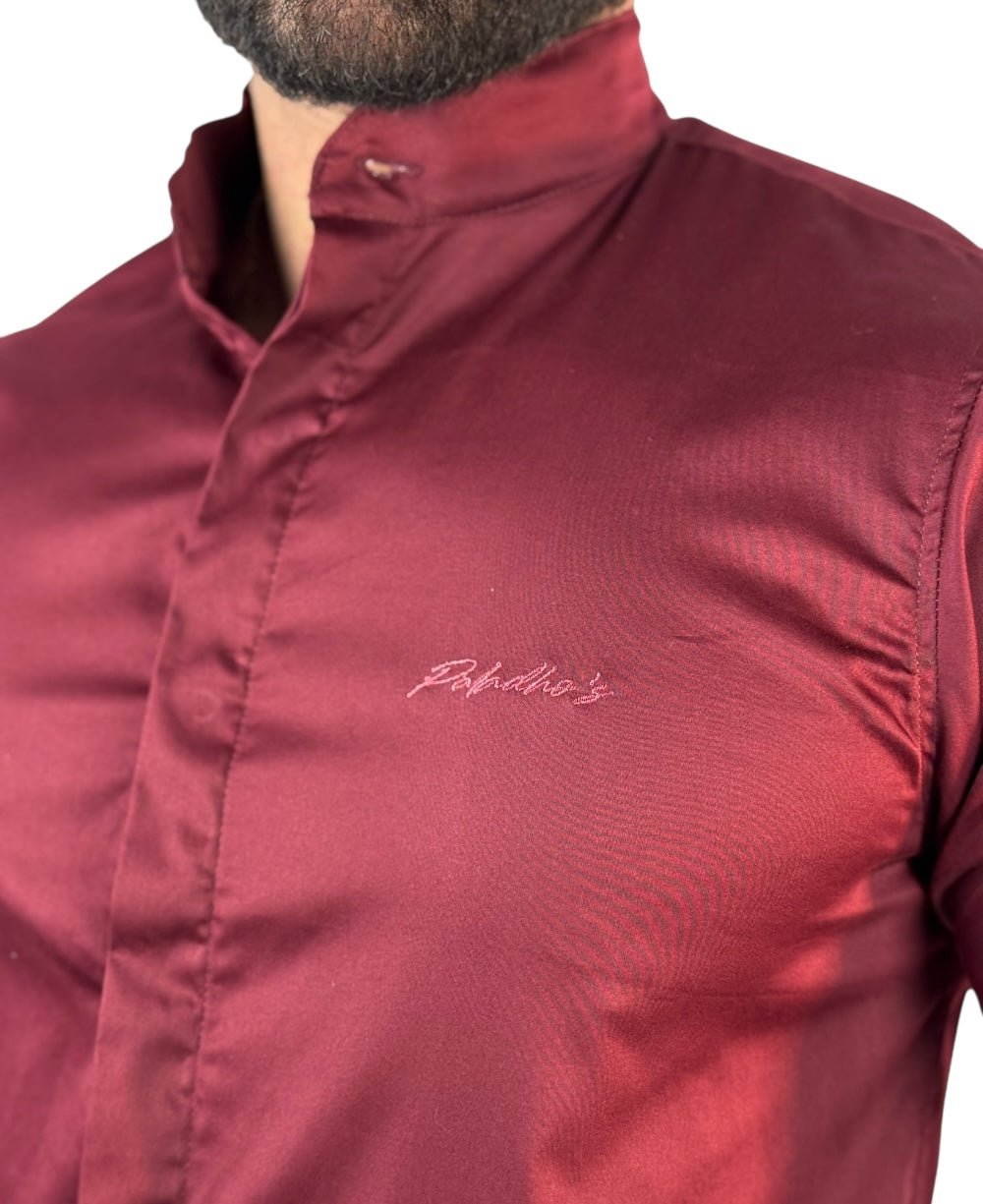 Camisa Social Manga longa Vinho Acetinada - Paladhos