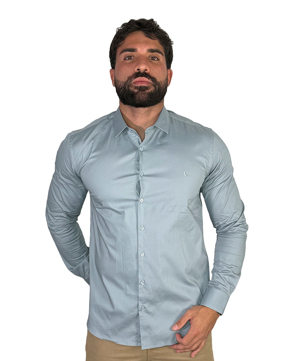 Camisa Social Azul Claro Masculina Manga Longa Enxuto Elastano - Reserva