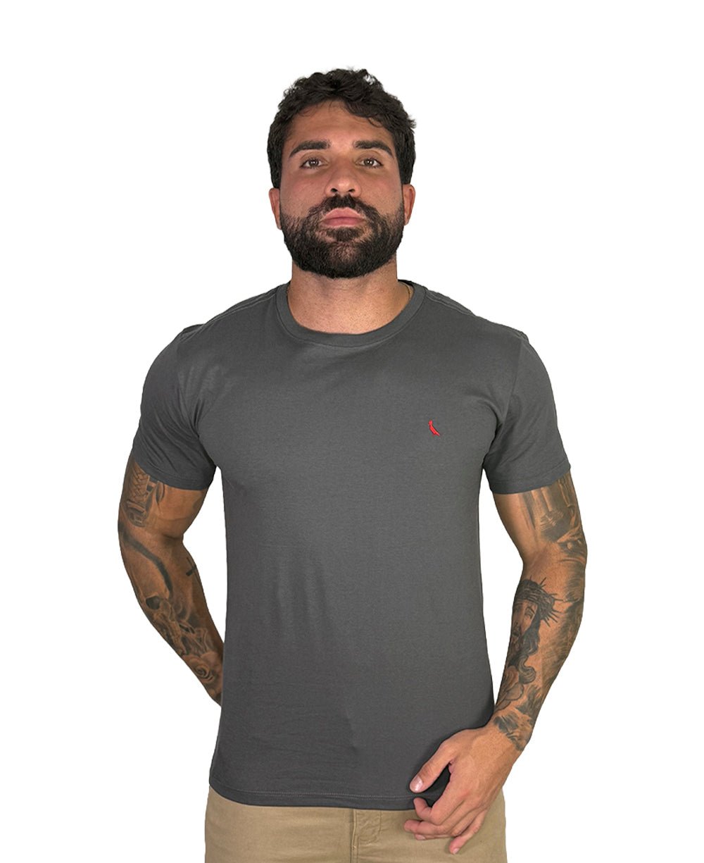 Camiseta Cinza Chumbo Masculina Pica-Pau Bordado - Reserva