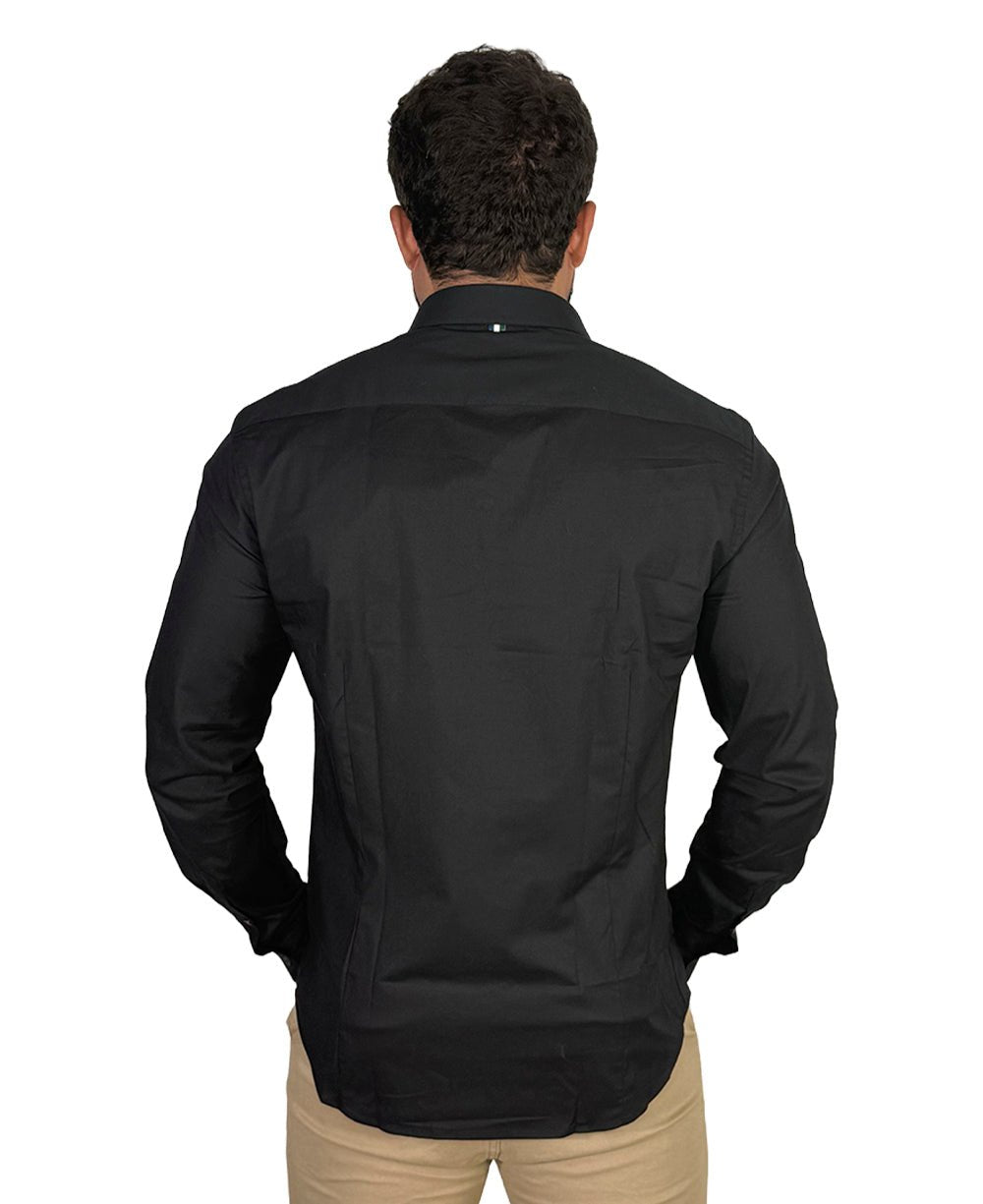 Camisa Social Preta Masculina Manga Longa Enxuto Elastano - Reserva