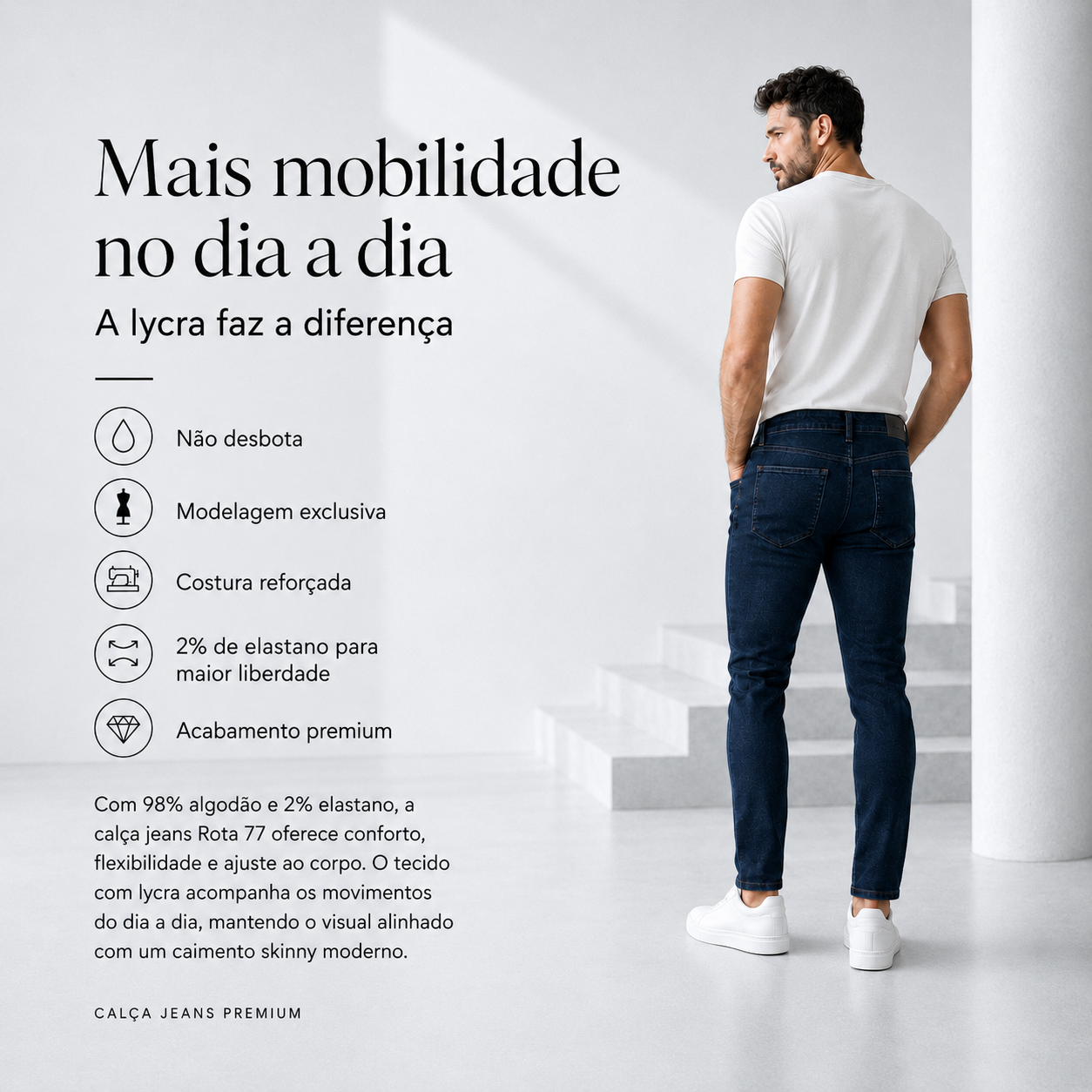 Calça Jeans Azul Médio Masculina - Rota 77