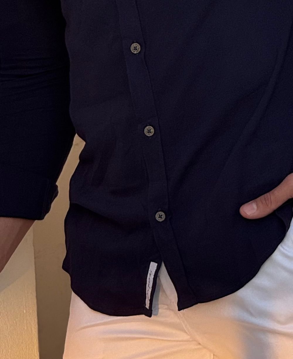 Camisa Manga Longa Azul Marinho Masculino Viscolinho - Per Pochi