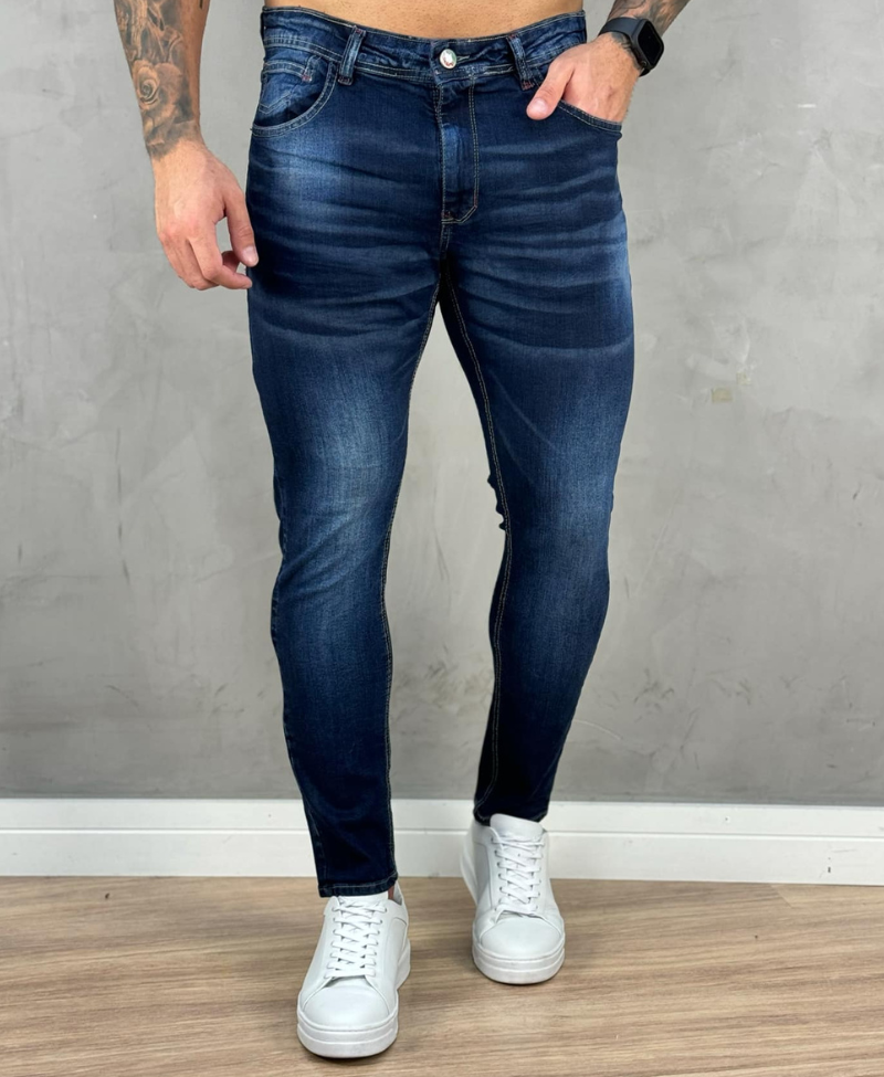 Calça Jeans Escuro Masculina Lisa Super Skinny - City Denim