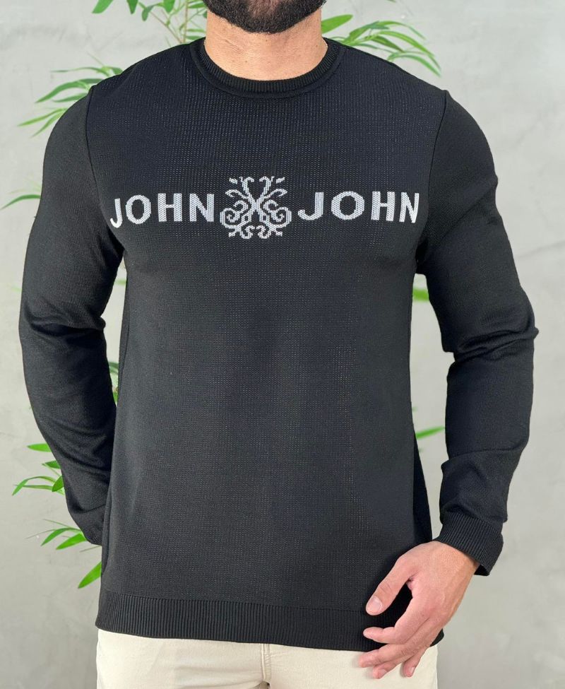 Suéter Preto Masculino Gola Careca - John John