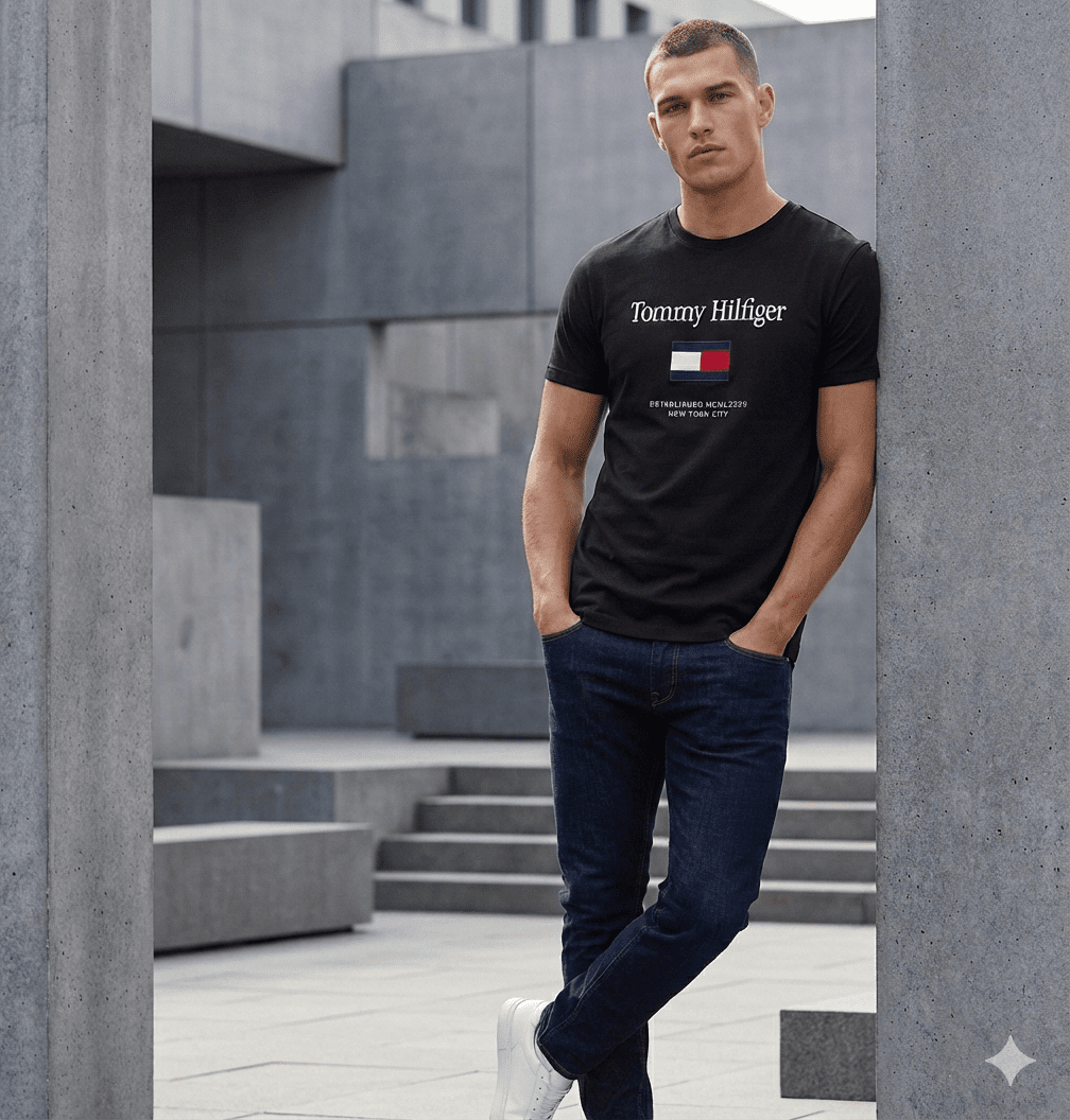 Camiseta Preto Masculino Embro Flag Tee - Tommy Hilfiger