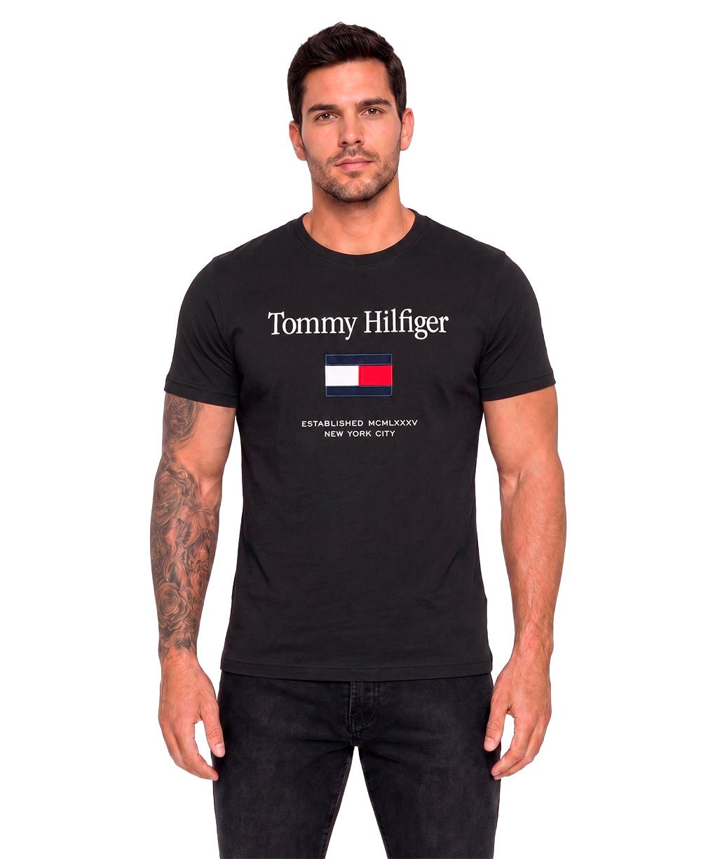 Camiseta Preto Masculino Embro Flag Tee - Tommy Hilfiger