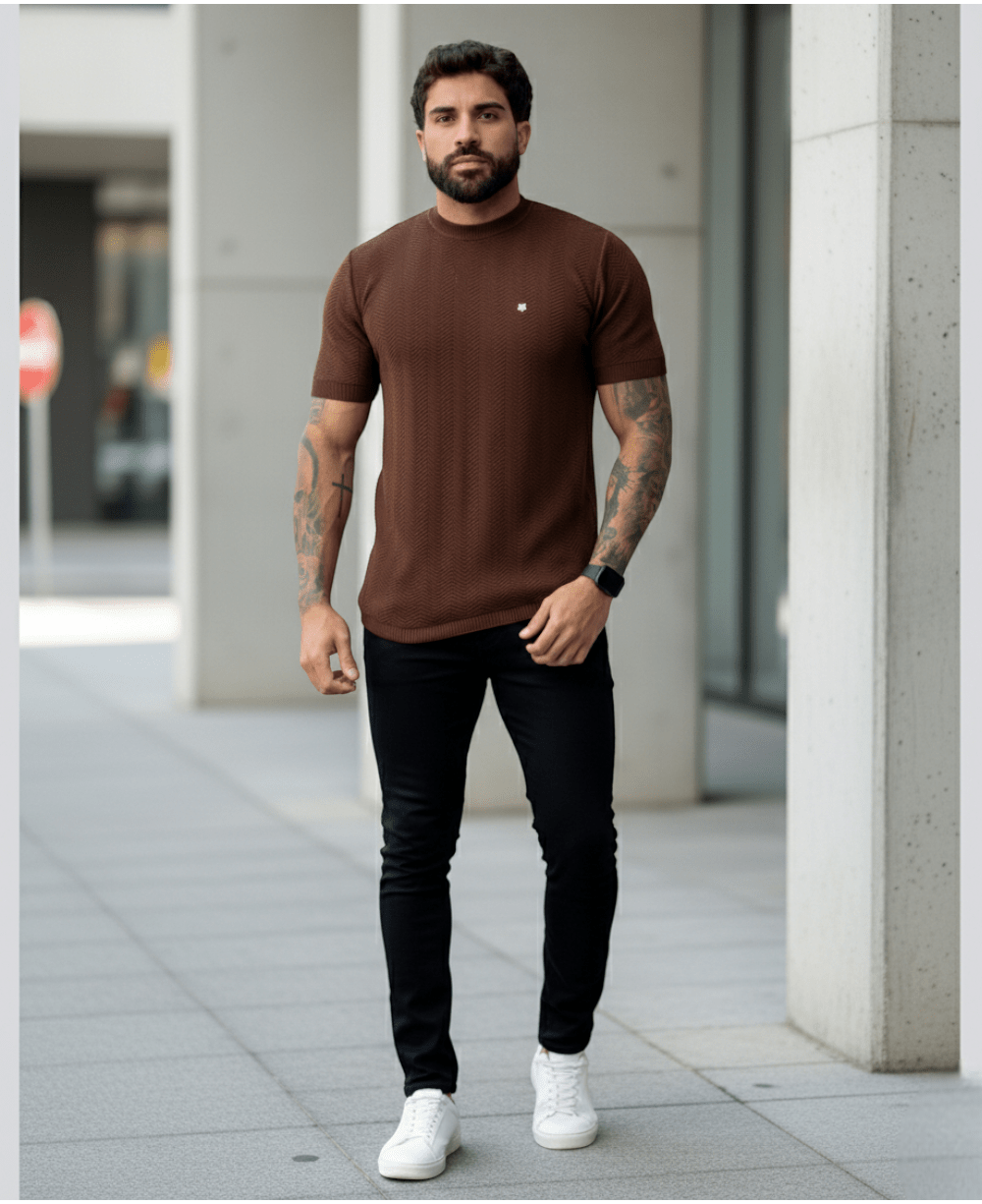 Camiseta Chocolate Masculina Tric Texture - Truehero