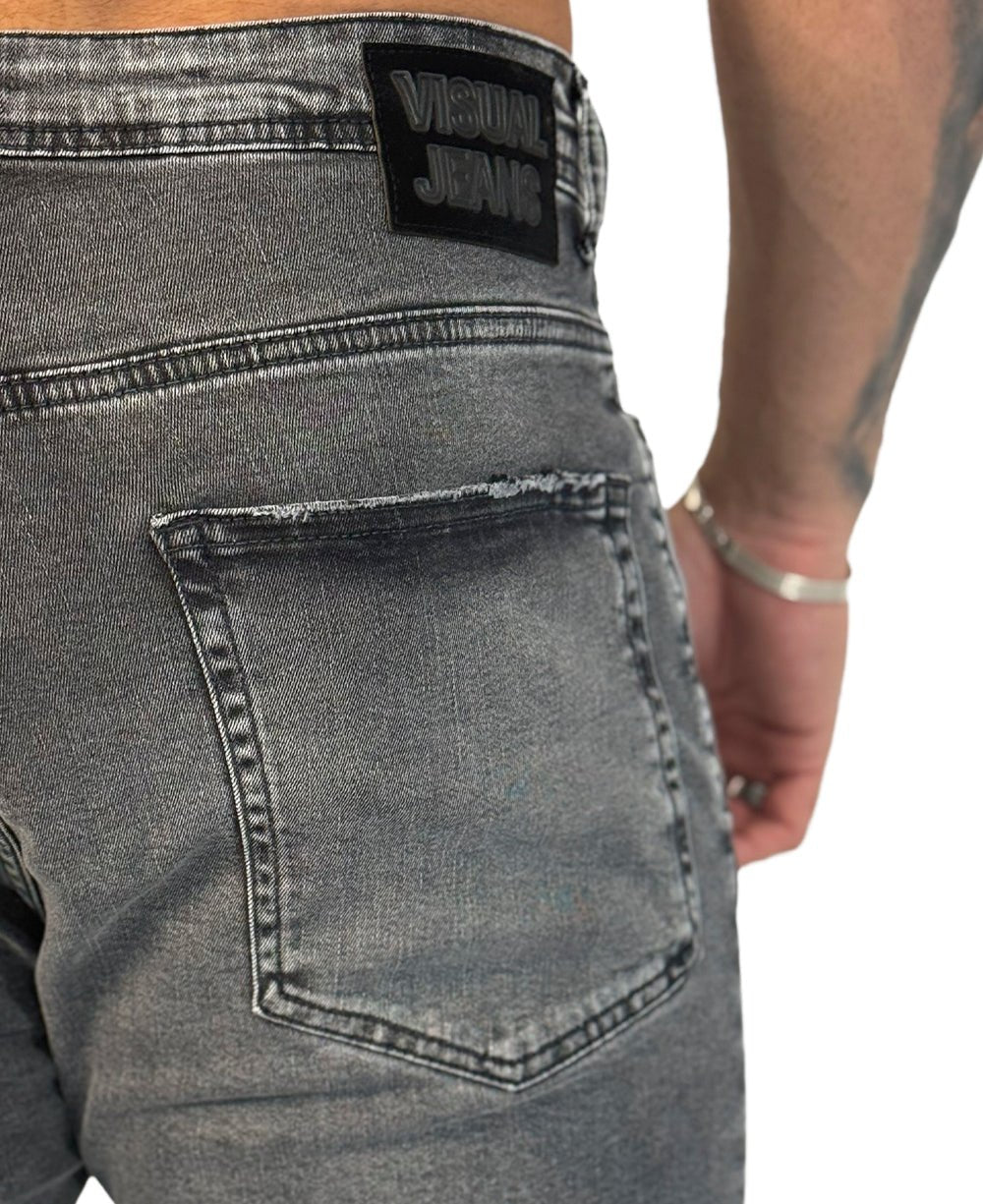 Calça Jeans Preta Mescla Cinza Skinny Masculina - Visual Jeans