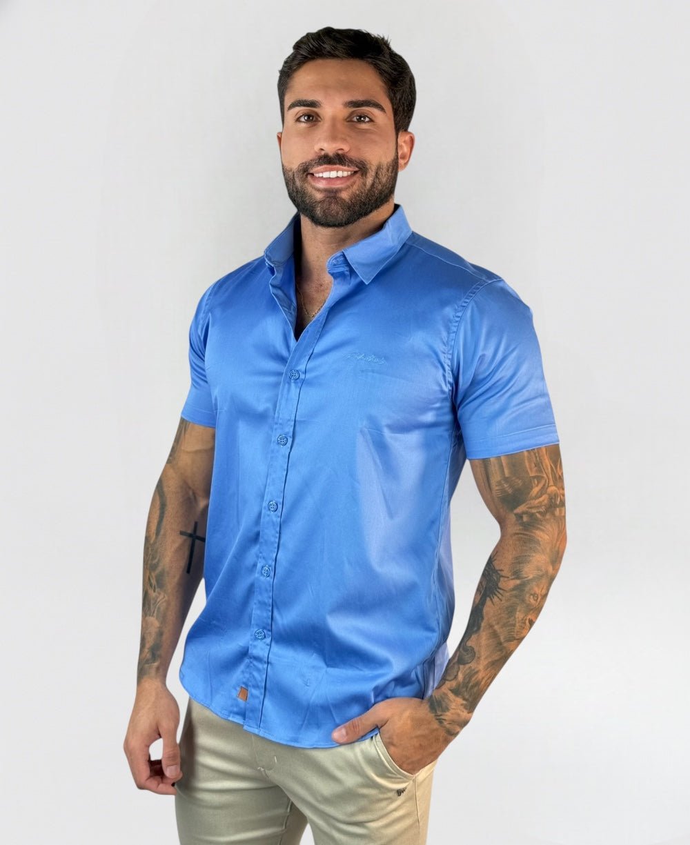 Camisa Social Azul Manga Curta - Paladho's Jeans Wear