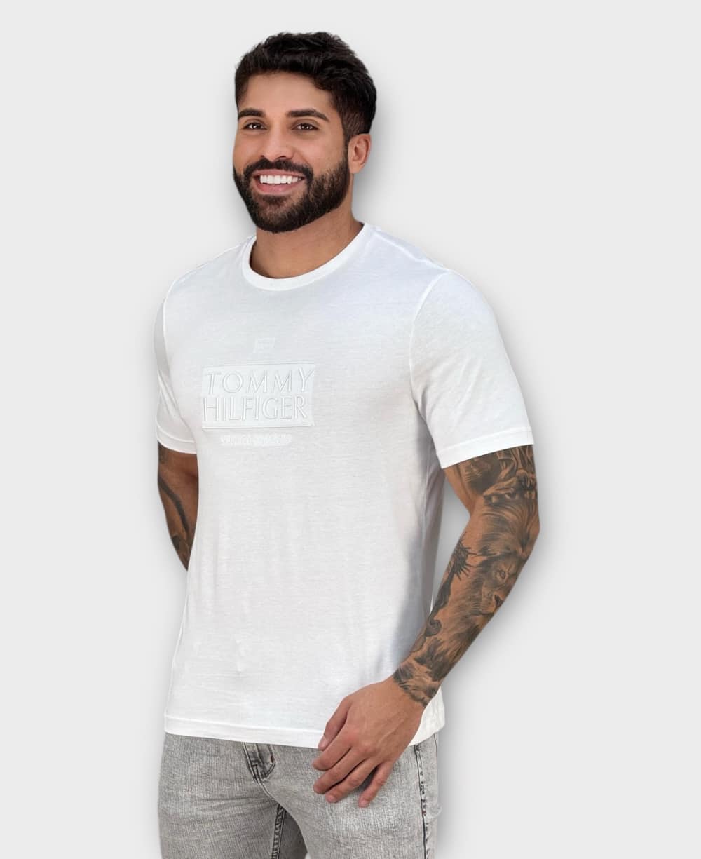 Camiseta Branca Masculina Pique Interlock - Tommy Hilfiger