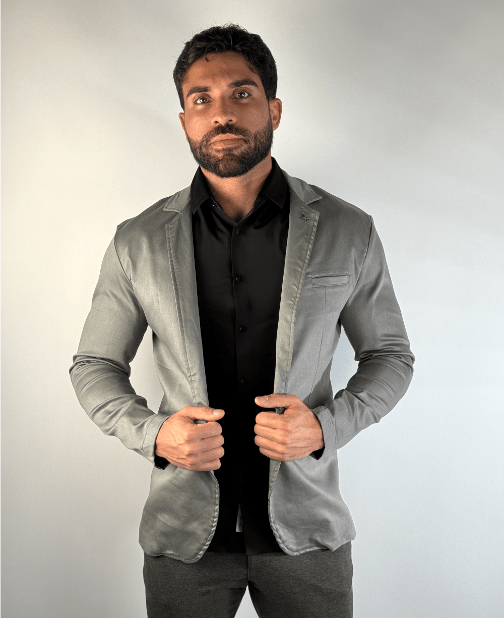 Blazer Cinza Masculino Básico Acetinado - Per Pochi