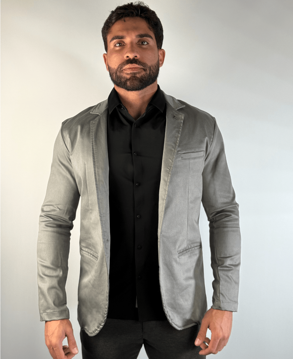 Blazer Cinza Masculino Básico Acetinado - Per Pochi