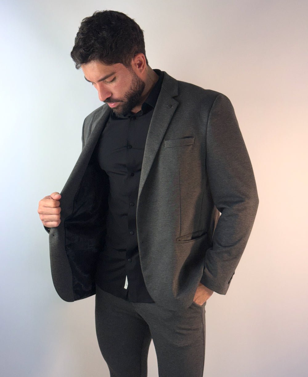 Blazer Mescla Escuro Piquet Slim - Guilherme Soul