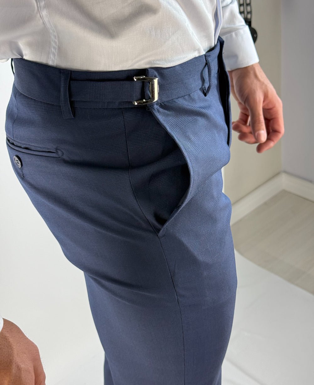 Calça Alfaiataria Regular Pv Xadrez Marinho  -  Guilherme Soul