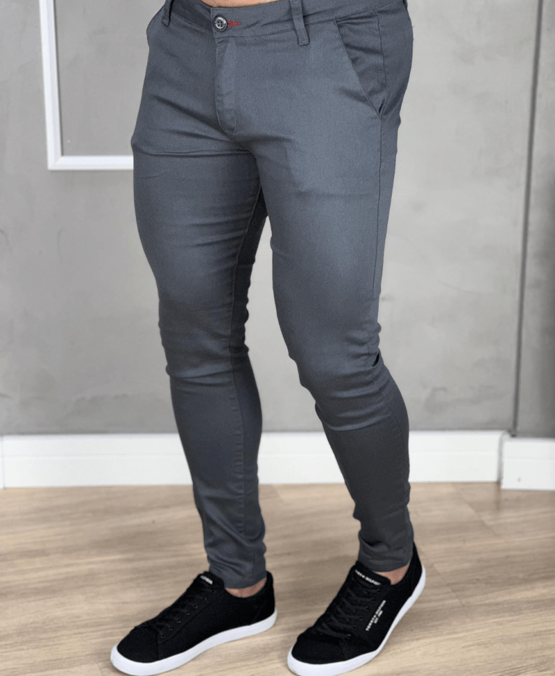 Calça Alfaiataria Cinza Escuro Masculina Super Skinny  - Paladho´s Jeans