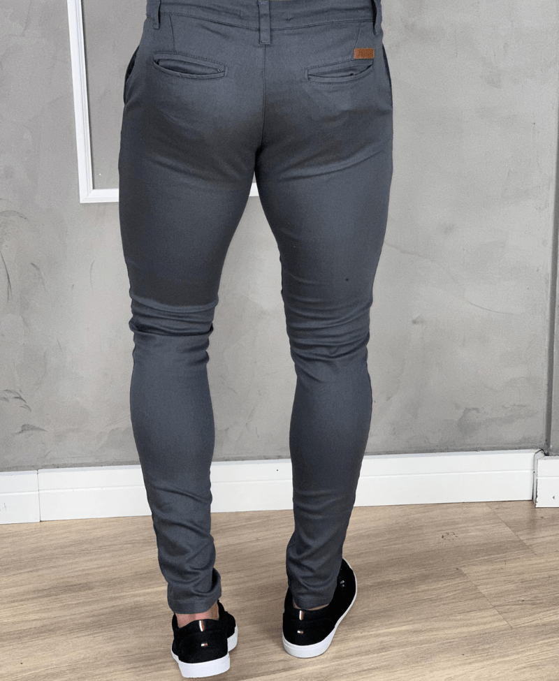 Calça Alfaiataria Cinza Escuro Masculina Super Skinny  - Paladho´s Jeans