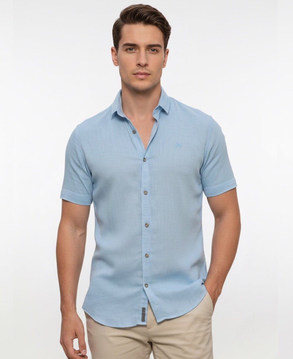 Camisa Azul Masculina Manga Curta - Per Pochi